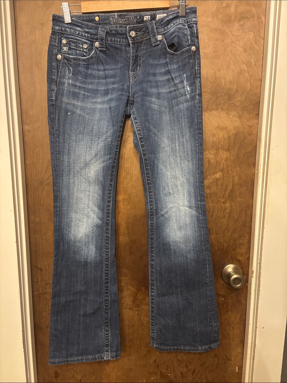 Miss Me Dark Blue boot cut Jeans with Faded Detail